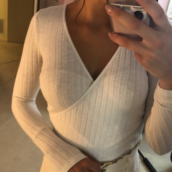 White Rib Knit Wrap Top - Picture 2 of 4